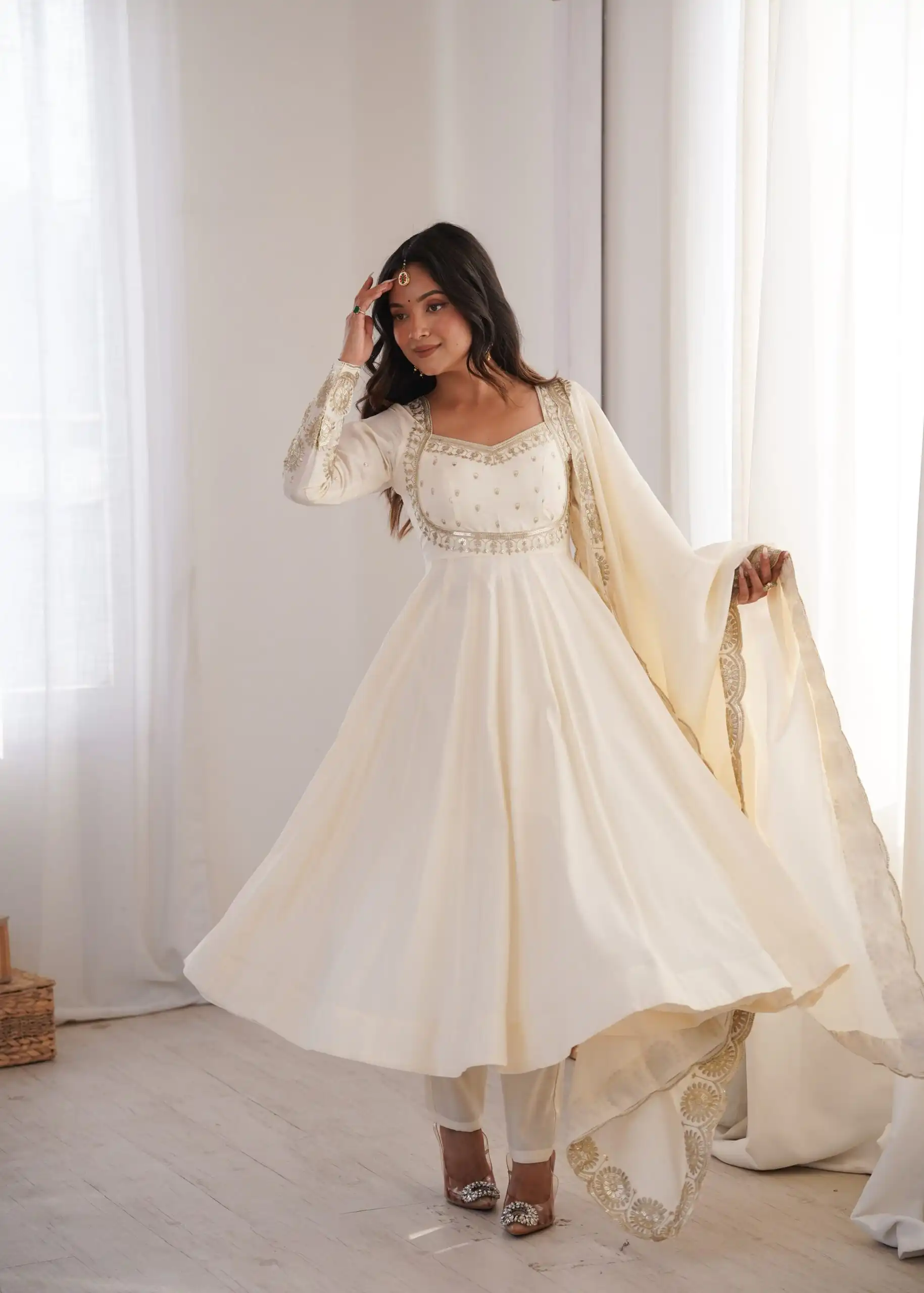 ZF 5026  White Colour Roman Silk Salwar Suit with Embroidery Work. Best Price ₹2399. Delivery 4-6 Working Days. Online Shop now. | Anarkali Suits, Bollywood Anarkali, Creative-Anarkali, Designer Anarkali, Embroidered Anarkali, Party Wear Anarkali