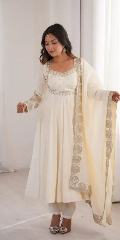 ZF 5026 White Colour Roman Silk Salwar Suit with Embroidery Work. Best Price ₹2399. Delivery 4-6 Working Days. Online Shop now. | Anarkali Suits, Bollywood Anarkali, Creative-Anarkali, Designer Anarkali, Embroidered Anarkali, Party Wear Anarkali