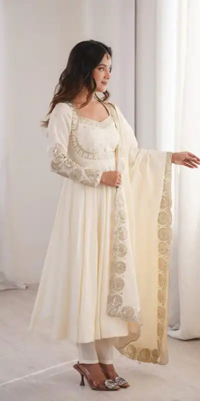 ZF 5026 White Colour Roman Silk Salwar Suit with Embroidery Work. Best Price ₹2399. Delivery 4-6 Working Days. Online Shop now. | Anarkali Suits, Bollywood Anarkali, Creative-Anarkali, Designer Anarkali, Embroidered Anarkali, Party Wear Anarkali