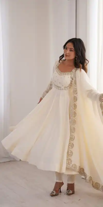 ZF 5026 White Colour Roman Silk Salwar Suit with Embroidery Work. Best Price ₹2399. Delivery 4-6 Working Days. Online Shop now. | Anarkali Suits, Bollywood Anarkali, Creative-Anarkali, Designer Anarkali, Embroidered Anarkali, Party Wear Anarkali