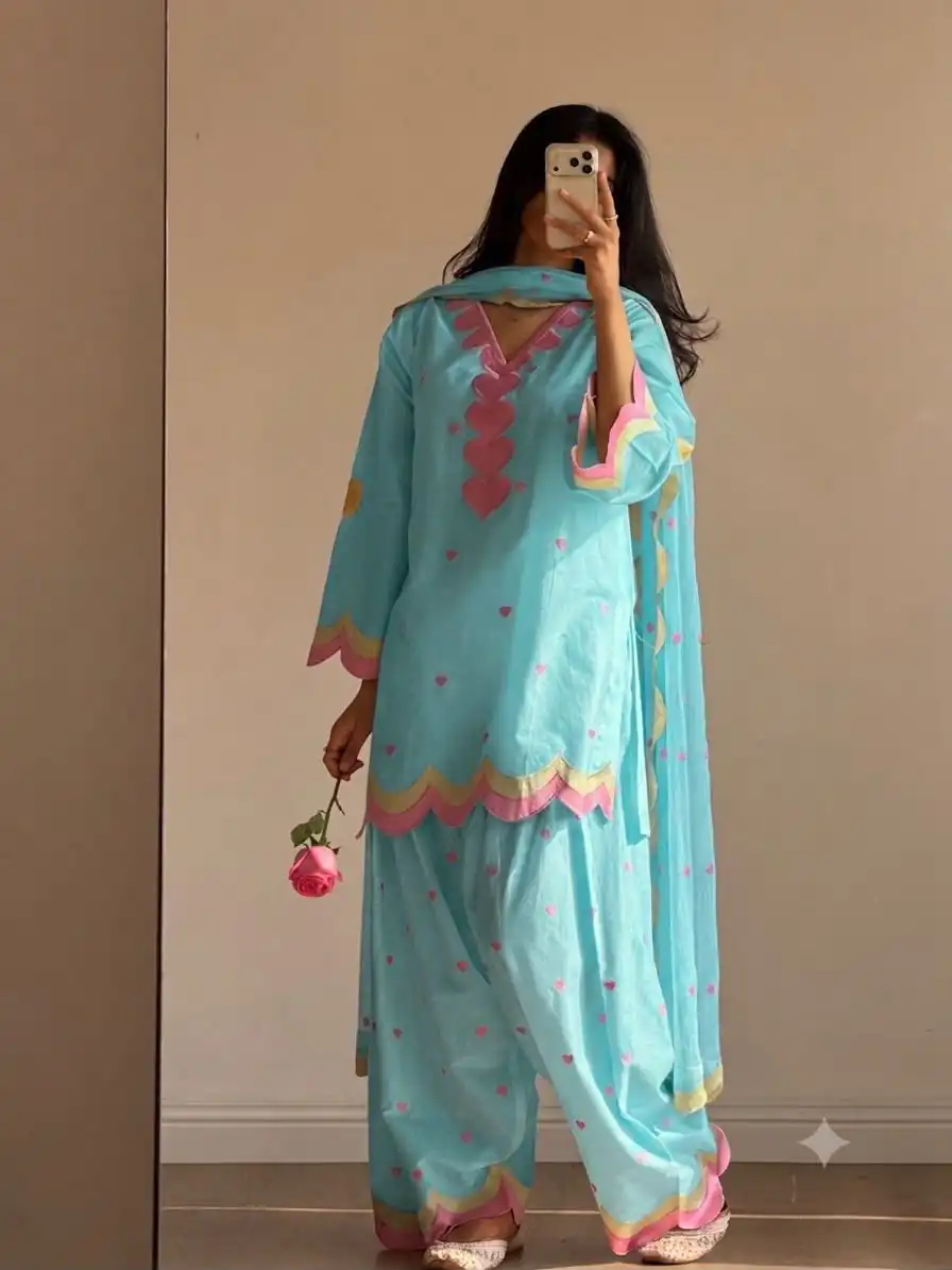 BE 490 Blue Mul Chanderi Salwar Suit with Embroidery Work & Sequins Work. Festive Deal ₹2399. Delivery 4-6 Working Days. Shop nowp | Casual Suits, Jump Suits, Creative suits, Designer Suits, Palazzo Suits, Party Wear Suits, Patiala Suits, Salwar suit, Straight Suits