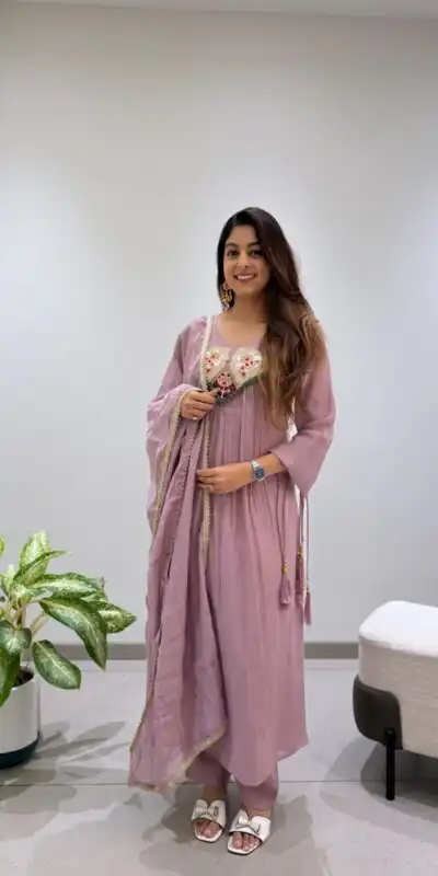 LG 2145 Lavender Mul Chanderi Salwar Suit with Embroidery Work & Sequins Work. Festive Deal ₹2799. Delivery 4-6 Working Days. Shop nowp | Casual Suits, Jump Suits, Creative suits, Designer Suits, Palazzo Suits, Party Wear Suits, Patiala Suits, Salwar suit, Straight Suits