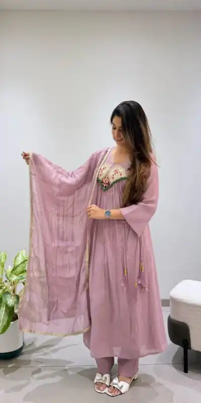 LG 2145 Lavender Mul Chanderi Salwar Suit with Embroidery Work & Sequins Work. Festive Deal ₹2799. Delivery 4-6 Working Days. Shop nowp | Casual Suits, Jump Suits, Creative suits, Designer Suits, Palazzo Suits, Party Wear Suits, Patiala Suits, Salwar suit, Straight Suits