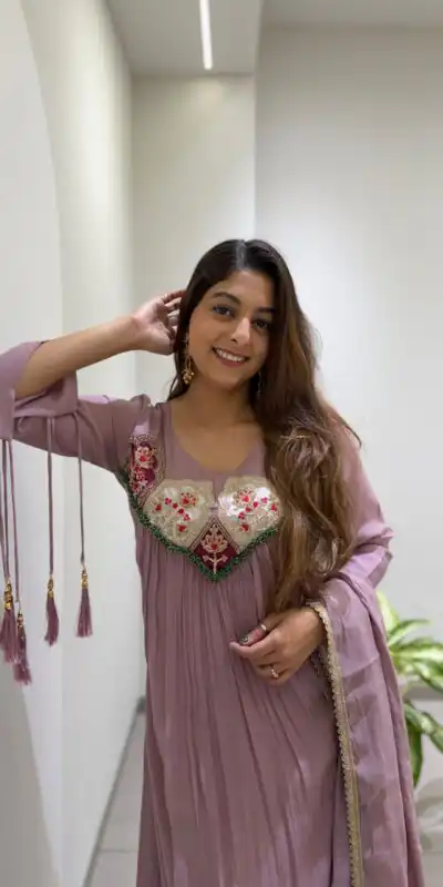 LG 2145 Lavender Mul Chanderi Salwar Suit with Embroidery Work & Sequins Work. Festive Deal ₹2799. Delivery 4-6 Working Days. Shop nowp | Casual Suits, Jump Suits, Creative suits, Designer Suits, Palazzo Suits, Party Wear Suits, Patiala Suits, Salwar suit, Straight Suits