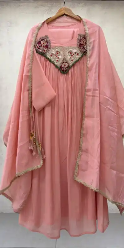 LG 2145 Peach Mul Chanderi Salwar Suit with Embroidery Work & Sequins Work. Festive Deal ₹2799. Delivery 4-6 Working Days. Shop nowp | Casual Suits, Jump Suits, Creative suits, Designer Suits, Palazzo Suits, Party Wear Suits, Patiala Suits, Salwar suit, Straight Suits