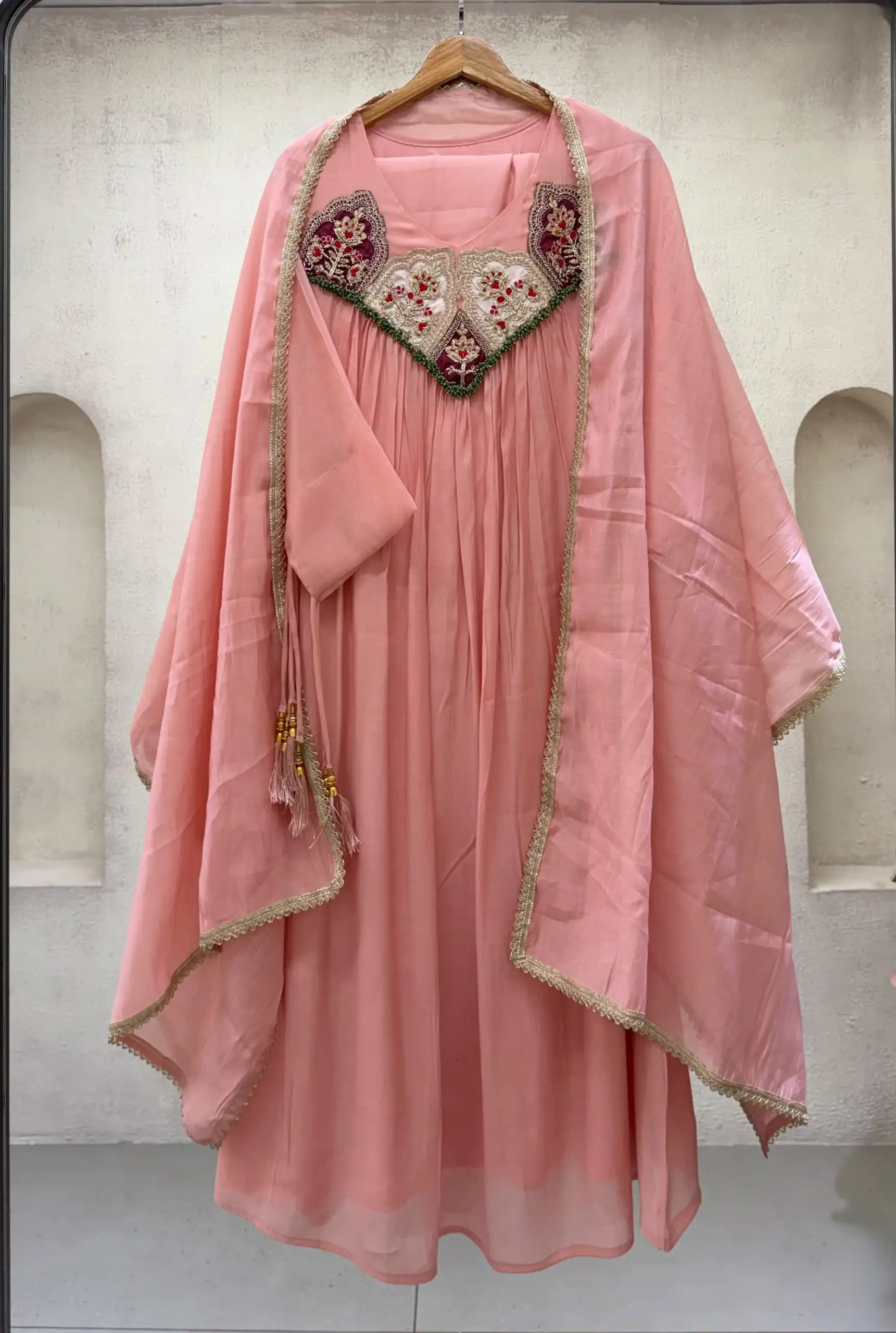 LG 2145 Peach Mul Chanderi Salwar Suit with Embroidery Work & Sequins Work. Festive Deal ₹2799. Delivery 4-6 Working Days. Shop nowp | Casual Suits, Jump Suits, Creative suits, Designer Suits, Palazzo Suits, Party Wear Suits, Patiala Suits, Salwar suit, Straight Suits
