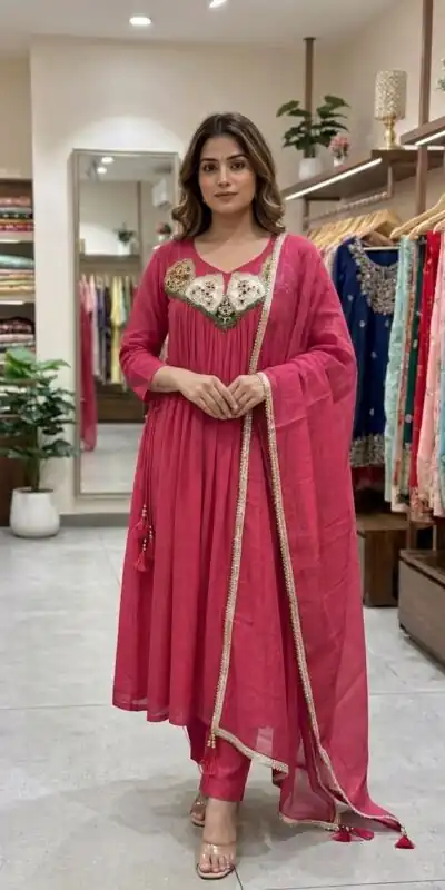 LG 2145 Pink Mul Chanderi Salwar Suit with Embroidery Work & Sequins Work. Festive Deal ₹2799. Delivery 4-6 Working Days. Shop nowp | Casual Suits, Jump Suits, Creative suits, Designer Suits, Palazzo Suits, Party Wear Suits, Patiala Suits, Salwar suit, Straight Suits