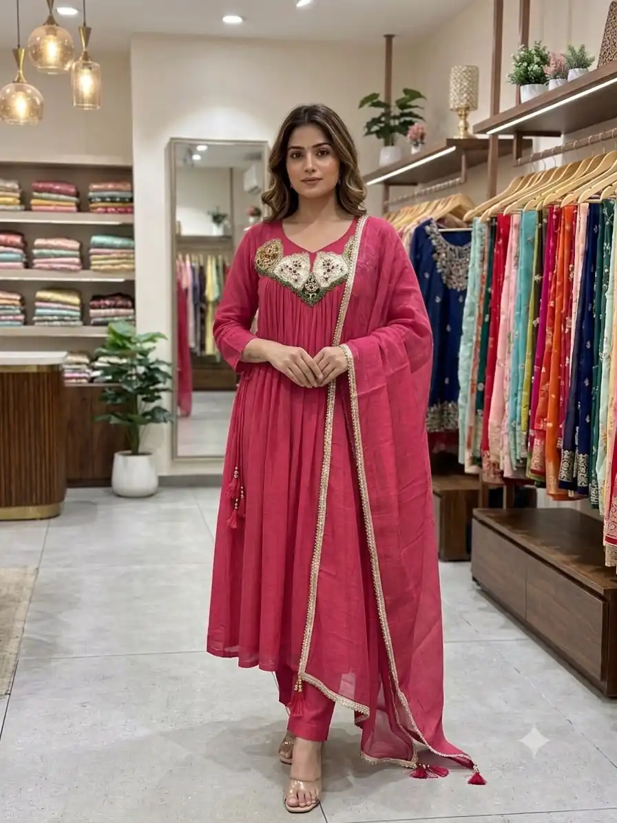 LG 2145 Pink Mul Chanderi Salwar Suit with Embroidery Work & Sequins Work. Festive Deal ₹2799. Delivery 4-6 Working Days. Shop nowp | Casual Suits, Jump Suits, Creative suits, Designer Suits, Palazzo Suits, Party Wear Suits, Patiala Suits, Salwar suit, Straight Suits