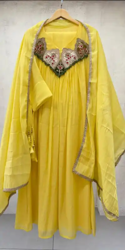 LG 2145 Yellow Mul Chanderi Salwar Suit with Embroidery Work & Sequins Work. Festive Deal ₹2799. Delivery 4-6 Working Days. Shop nowp | Casual Suits, Jump Suits, Creative suits, Designer Suits, Palazzo Suits, Party Wear Suits, Patiala Suits, Salwar suit, Straight Suits