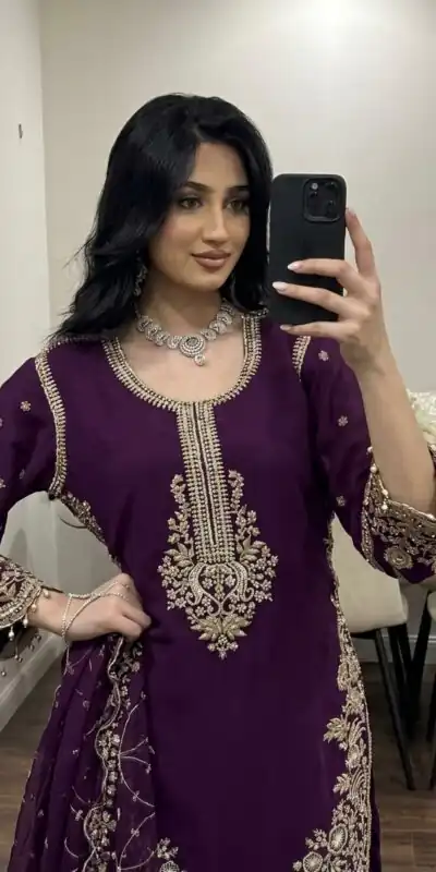 ZSR 3187 Purple Faux Georgette Salwar Suit with Mirror Work & Embroidery Work. Get it for ₹2349. Delivery 4-6 Working Days. Shop now. | Casual Suits, Jump Suits, Creative suits, Designer Suits, Palazzo Suits, Party Wear Suits, Patiala Suits, Salwar suit, Straight Suits