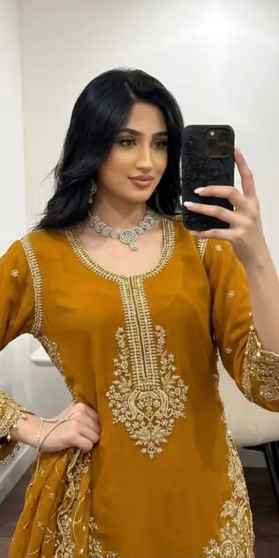 ZSR 3187 Yellow Faux Georgette Salwar Suit with Mirror Work & Embroidery Work. Get it for ₹2349. Delivery 4-6 Working Days. Shop now. | Casual Suits, Jump Suits, Creative suits, Designer Suits, Palazzo Suits, Party Wear Suits, Patiala Suits, Salwar suit, Straight Suits