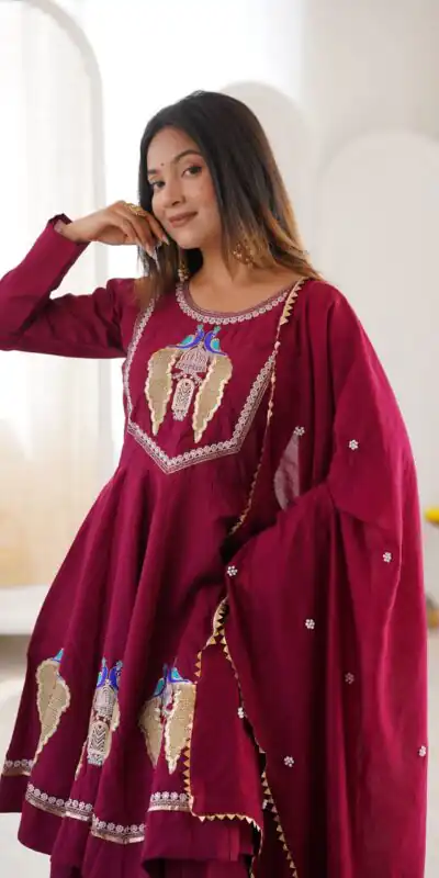 NSR 916 Maroon Roman Silk Salwar Suit with Sequins Work & Embroidery Work. Available at ₹2399 only. Delivery 4-6 Working Days. Shop now. | Casual Suits, Jump Suits, Creative suits, Designer Suits, Palazzo Suits, Party Wear Suits, Patiala Suits, Salwar suit, Straight Suits