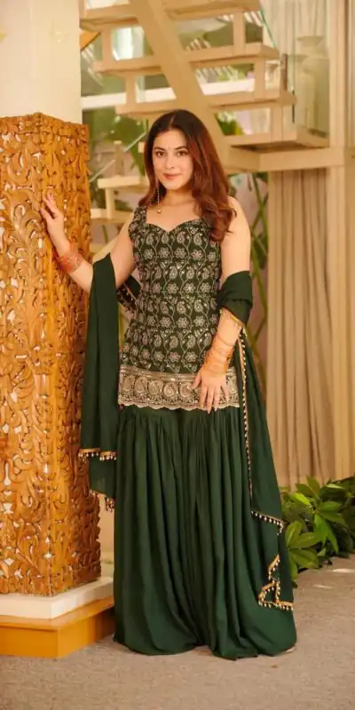 ST 1192 Green Faux Georgette Salwar Suit with Embroidery Work. Available at ₹2349 only. Delivery 4-6 Working Days. Shop now. | Casual Suits, Jump Suits, Tops & Bottoms, Track Suits, Trendy Wear, Creative suits, Designer Suits, Palazzo Suits, Party Wear Suits, Patiala Suits, Salwar suit, Straight Suits