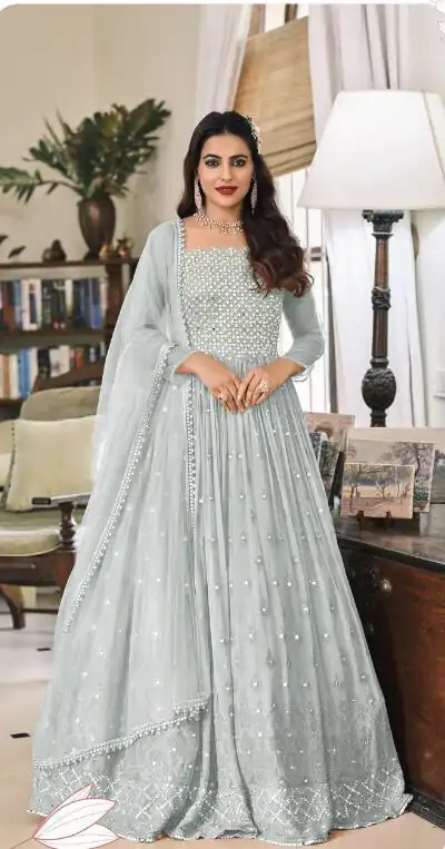 FC 1381 Grey Georgette Salwar Suit with Mirror Work & Embroidery Work. Get it for ₹2449. Delivery 4-6 Working Days. Shop now. | Casual Suits, Jump Suits, Creative suits, Designer Suits, Palazzo Suits, Party Wear Suits, Patiala Suits, Salwar suit, Straight Suits