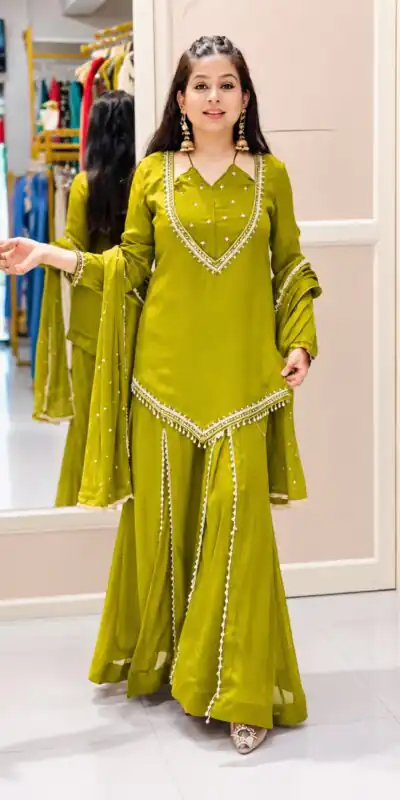 JF 054 Mehendi Color Roman Silk Salwar Suit with Embroidery Work. Available at ₹2399 only. Delivery 4-6 Working Days. Shop now. | Casual Suits, Jump Suits, Creative suits, Designer Suits, Palazzo Suits, Party Wear Suits, Patiala Suits, Salwar suit, Straight Suits