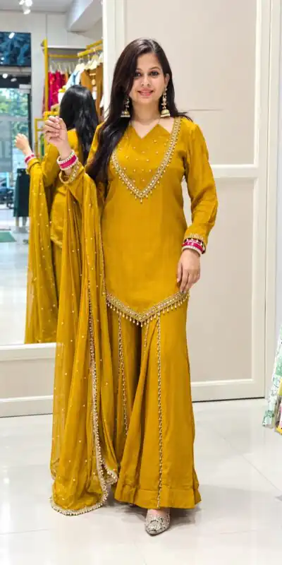 JF 054 Mustered Color Roman Silk Salwar Suit with Embroidery Work. Available at ₹2399 only. Delivery 4-6 Working Days. Shop now. | Casual Suits, Jump Suits, Creative suits, Designer Suits, Palazzo Suits, Party Wear Suits, Patiala Suits, Salwar suit, Straight Suits