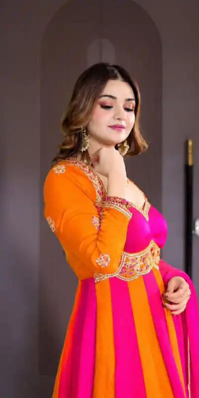 ZD 10025 Pink Fendy Silk Gown with Embroidery Work & Sequins Work. Special Price ₹2399. Delivery 4-6 Working Days. Shop now. | Bollywood Gowns, Creative Gowns, Designer Gowns, Embroidered Gowns, Gowns, Party Wear Gowns