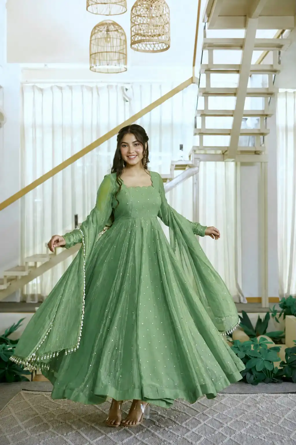 KD 1641 Pista in Salsa Silk Embroidery Work & Sequins Work Gown . Get it for ₹2899. Delivery 4-6 Working Days. Online Shop now. | Bollywood Gowns, Creative Gowns, Designer Gowns, Embroidered Gowns, Gowns, Party Wear Gowns