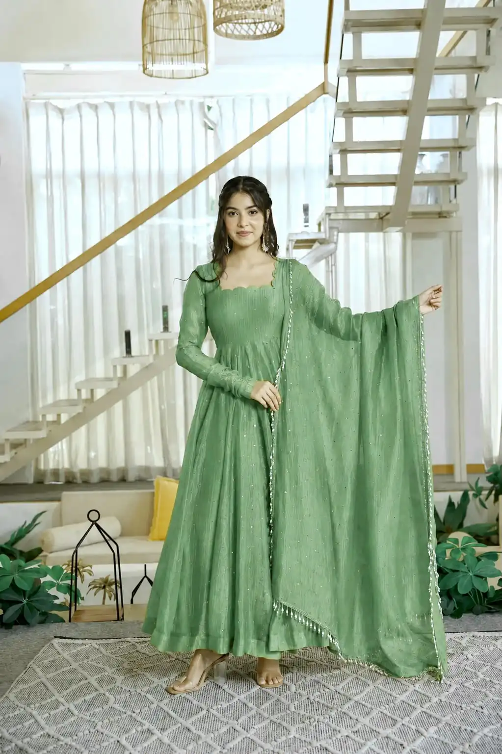 KD 1641 Pista in Salsa Silk Embroidery Work & Sequins Work Gown . Get it for ₹2899. Delivery 4-6 Working Days. Online Shop now. | Bollywood Gowns, Creative Gowns, Designer Gowns, Embroidered Gowns, Gowns, Party Wear Gowns