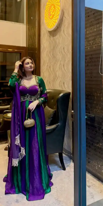 ZD 10025 Purple Fendy Silk Gown with Embroidery Work & Sequins Work. Special Price ₹2399. Delivery 4-6 Working Days. Shop now. | Bollywood Gowns, Creative Gowns, Designer Gowns, Embroidered Gowns, Gowns, Party Wear Gowns