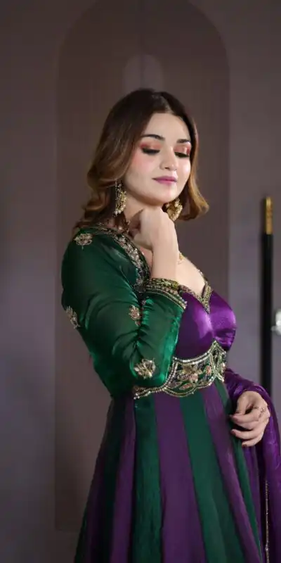 ZD 10025 Purple Fendy Silk Gown with Embroidery Work & Sequins Work. Special Price ₹2399. Delivery 4-6 Working Days. Shop now. | Bollywood Gowns, Creative Gowns, Designer Gowns, Embroidered Gowns, Gowns, Party Wear Gowns
