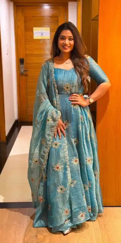 KD 1651 Rama in Salsa Silk Embroidery Work & Sequins Work Gown . Get it for ₹2449. Delivery 4-6 Working Days. Online Shop now. | Bollywood Gowns, Creative Gowns, Designer Gowns, Embroidered Gowns, Gowns, Party Wear Gowns