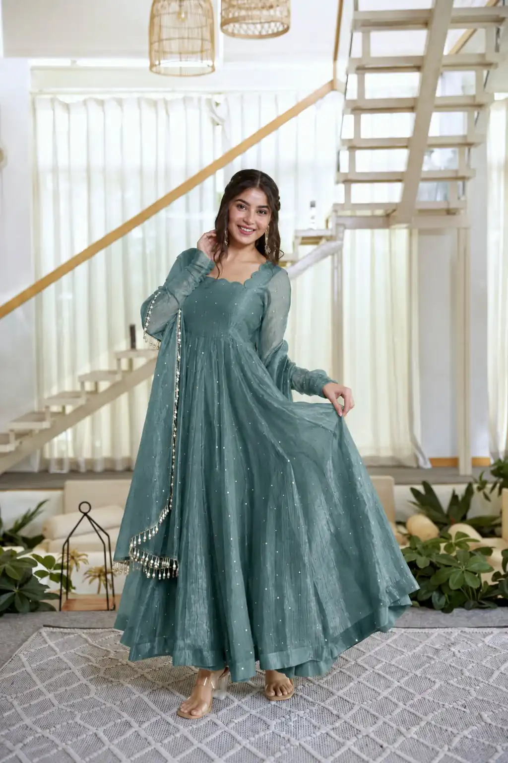 KD 1641 Teal in Salsa Silk Embroidery Work & Sequins Work Gown . Get it for ₹2899. Delivery 4-6 Working Days. Online Shop now. | Bollywood Gowns, Creative Gowns, Designer Gowns, Embroidered Gowns, Gowns, Party Wear Gowns