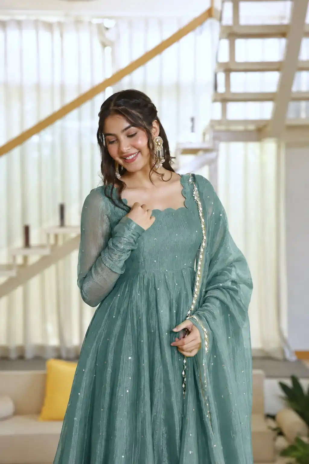 KD 1641 Teal in Salsa Silk Embroidery Work & Sequins Work Gown . Get it for ₹2899. Delivery 4-6 Working Days. Online Shop now. | Bollywood Gowns, Creative Gowns, Designer Gowns, Embroidered Gowns, Gowns, Party Wear Gowns