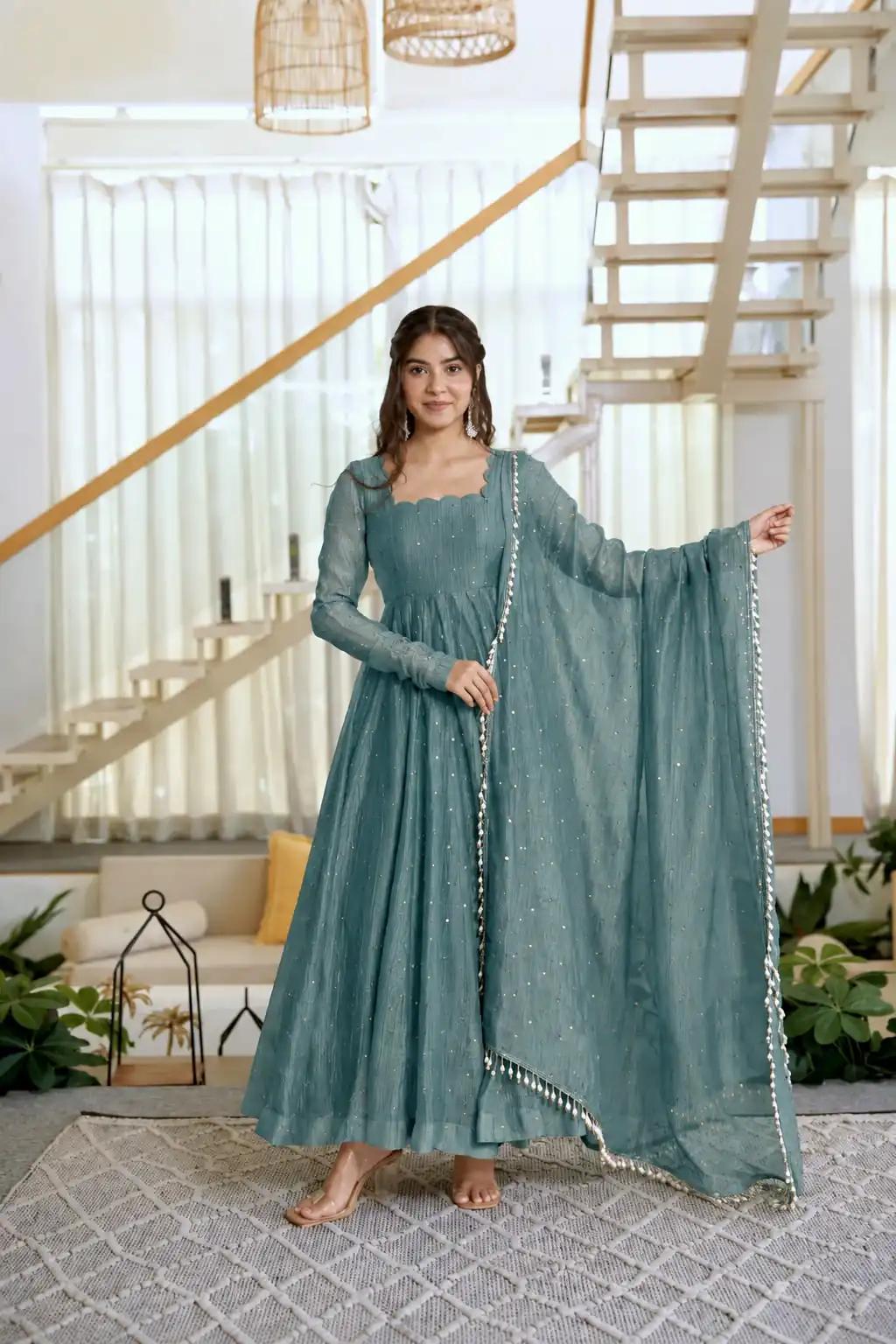 KD 1641 Teal in Salsa Silk Embroidery Work & Sequins Work Gown . Get it for ₹2899. Delivery 4-6 Working Days. Online Shop now. | Bollywood Gowns, Creative Gowns, Designer Gowns, Embroidered Gowns, Gowns, Party Wear Gowns
