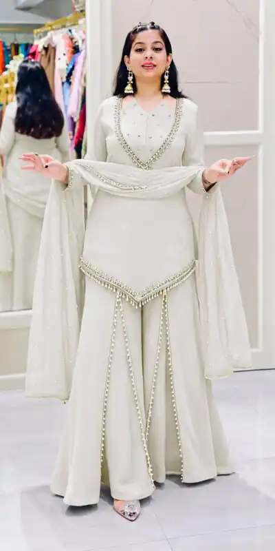 JF 054 White Color Roman Silk Salwar Suit with Embroidery Work. Available at ₹2399 only. Delivery 4-6 Working Days. Shop now. | Casual Suits, Jump Suits, Creative suits, Designer Suits, Palazzo Suits, Party Wear Suits, Patiala Suits, Salwar suit, Straight Suits