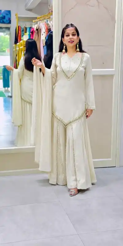 JF 054 White Color Roman Silk Salwar Suit with Embroidery Work. Available at ₹2399 only. Delivery 4-6 Working Days. Shop now. | Casual Suits, Jump Suits, Creative suits, Designer Suits, Palazzo Suits, Party Wear Suits, Patiala Suits, Salwar suit, Straight Suits
