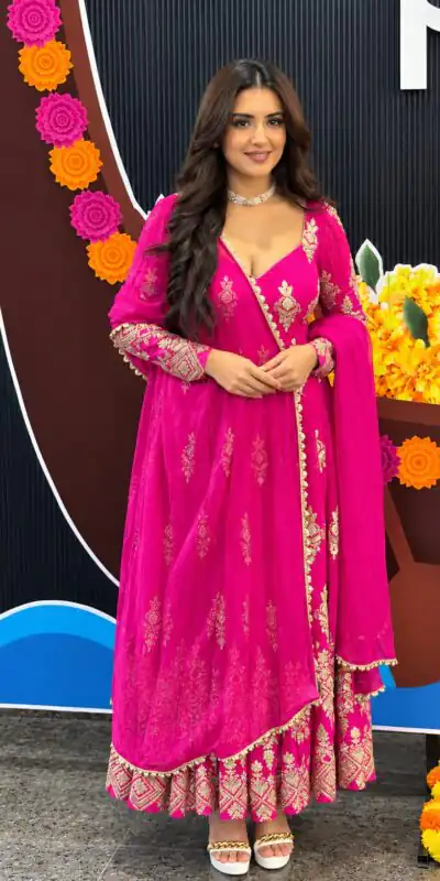 SSR 552 Pink Faux Georgette Gown with Sequins Work & Embroidery Work. Affordable Price ₹2399. Delivery 4-6 Working Days. Shop now. | Bollywood Gowns, Creative Gowns, Designer Gowns, Embroidered Gowns, Gowns, Party Wear Gowns