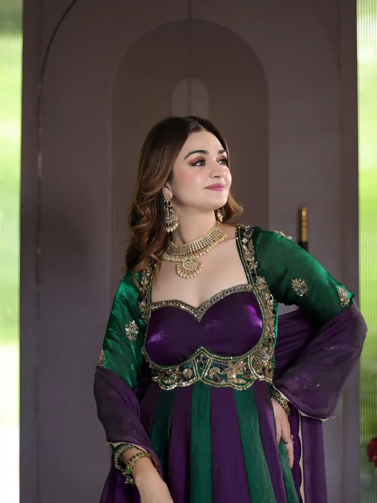 ND 5072 Purple Fendy Silk Gown with Embroidery Work & Sequins Work. Special Price ₹2849. Delivery 4-6 Working Days. Shop now. | Bollywood Gowns, Creative Gowns, Designer Gowns, Embroidered Gowns, Gowns, Party Wear Gowns