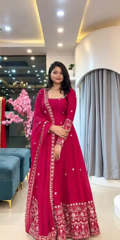 SSR 544 Pink in Crunchy Silk Embroidery Work & Lace Work Gown . Special Price ₹2399. Delivery 4-6 Working Days. Shop now. | Bollywood Gowns, Creative Gowns, Designer Gowns, Embroidered Gowns, Gowns, Party Wear Gowns