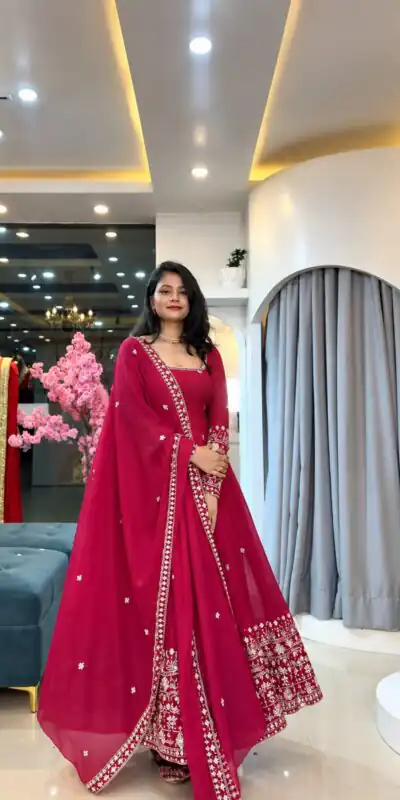 SSR 544 Pink in Crunchy Silk Embroidery Work & Lace Work Gown . Special Price ₹2399. Delivery 4-6 Working Days. Shop now. | Bollywood Gowns, Creative Gowns, Designer Gowns, Embroidered Gowns, Gowns, Party Wear Gowns