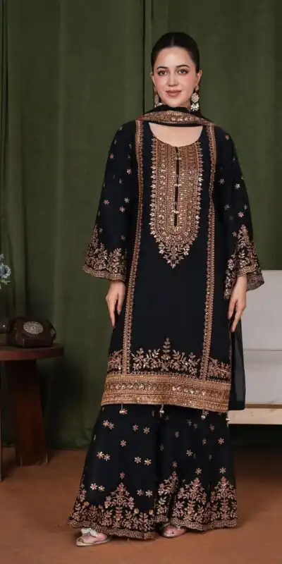 NSR 890 Black Fendy Silk Salwar Suitwith Embroidery Work & Lace Work. Now at just ₹2399. Delivery 4-6 Working Days. Shop now. | Casual Suits, Jump Suits, Creative suits, Designer Suits, Palazzo Suits, Party Wear Suits, Patiala Suits, Salwar suit, Straight Suits
