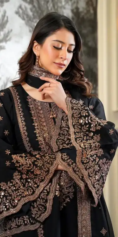 NSR 890 Black Fendy Silk Salwar Suitwith Embroidery Work & Lace Work. Now at just ₹2399. Delivery 4-6 Working Days. Shop now. | Casual Suits, Jump Suits, Creative suits, Designer Suits, Palazzo Suits, Party Wear Suits, Patiala Suits, Salwar suit, Straight Suits