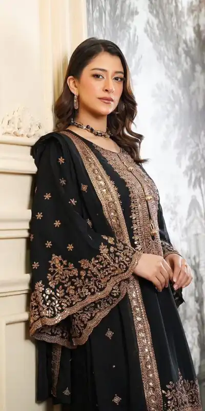 NSR 890 Black Fendy Silk Salwar Suitwith Embroidery Work & Lace Work. Now at just ₹2399. Delivery 4-6 Working Days. Shop now. | Casual Suits, Jump Suits, Creative suits, Designer Suits, Palazzo Suits, Party Wear Suits, Patiala Suits, Salwar suit, Straight Suits