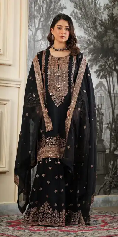 NSR 890 Black Fendy Silk Salwar Suitwith Embroidery Work & Lace Work. Now at just ₹2399. Delivery 4-6 Working Days. Shop now. | Casual Suits, Jump Suits, Creative suits, Designer Suits, Palazzo Suits, Party Wear Suits, Patiala Suits, Salwar suit, Straight Suits