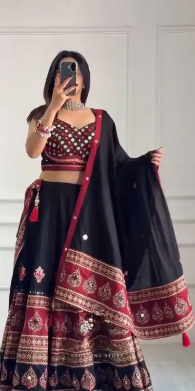 BE 503 Black | Printed Roman Lehenga Choli with Mirror Work. Affordable Price ₹2299. Delivery 4-6 Working Days. Shop now. | Bollywood Lehenga, Creative Lehenga, Designer Lehenga, Embroidered Lehenga, Lehenga, Party Wear Lehenga