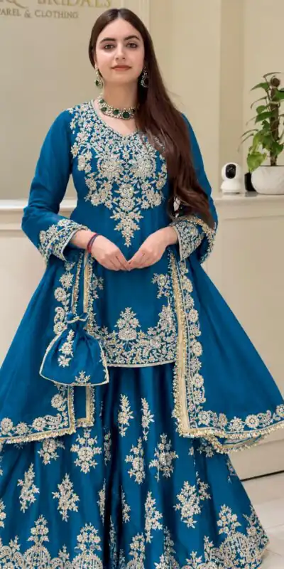 MT 1079 Blue Natural Silk Salwar Suit with Sequins Work & Embroidery Work. Special Price ₹2449. Delivery 4-6 Working Days. Shop now. | Casual Suits, Jump Suits, Creative suits, Designer Suits, Palazzo Suits, Party Wear Suits, Patiala Suits, Salwar suit, Straight Suits