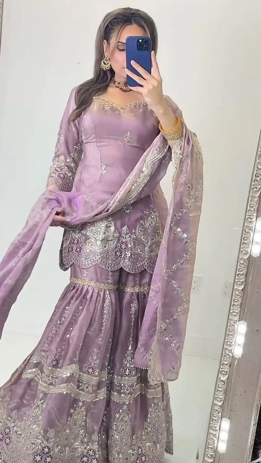 NF 1297 Lavender Fendy Silk Salwar Suitwith Embroidery Work & Lace Work. Now at just ₹2799. Delivery 4-6 Working Days. Shop now. | Casual Suits, Jump Suits, Creative suits, Designer Suits, Palazzo Suits, Party Wear Suits, Patiala Suits, Salwar suit, Straight Suits