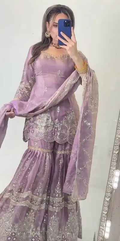 NF 1297 Lavender Fendy Silk Salwar Suitwith Embroidery Work & Lace Work. Now at just ₹2799. Delivery 4-6 Working Days. Shop now. | Casual Suits, Jump Suits, Creative suits, Designer Suits, Palazzo Suits, Party Wear Suits, Patiala Suits, Salwar suit, Straight Suits