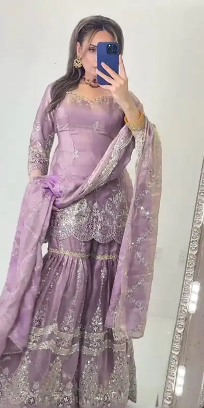 NF 1297 Lavender Fendy Silk Salwar Suitwith Embroidery Work & Lace Work. Now at just ₹2799. Delivery 4-6 Working Days. Shop now. | Casual Suits, Jump Suits, Creative suits, Designer Suits, Palazzo Suits, Party Wear Suits, Patiala Suits, Salwar suit, Straight Suits