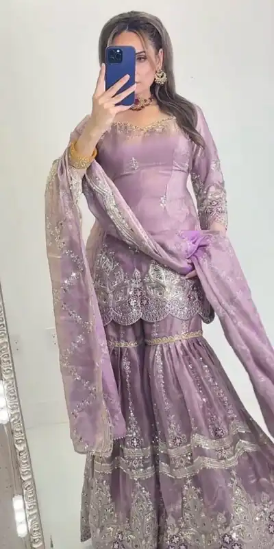 NF 1297 Lavender Fendy Silk Salwar Suitwith Embroidery Work & Lace Work. Now at just ₹2799. Delivery 4-6 Working Days. Shop now. | Casual Suits, Jump Suits, Creative suits, Designer Suits, Palazzo Suits, Party Wear Suits, Patiala Suits, Salwar suit, Straight Suits