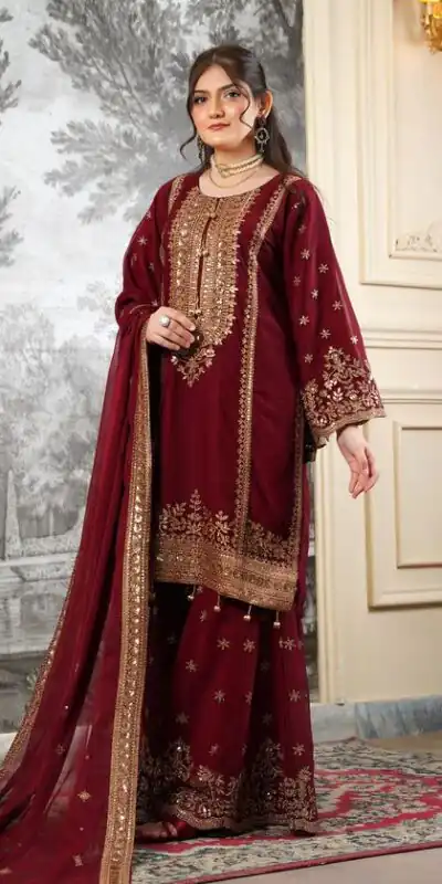 NSR 890 Maroon Fendy Silk Salwar Suitwith Embroidery Work & Lace Work. Now at just ₹2399. Delivery 4-6 Working Days. Shop now. | Casual Suits, Jump Suits, Creative suits, Designer Suits, Palazzo Suits, Party Wear Suits, Patiala Suits, Salwar suit, Straight Suits