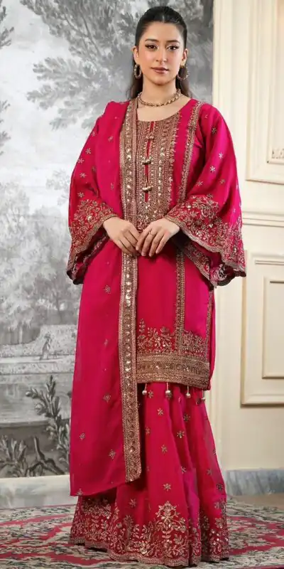NSR 890 Red Fendy Silk Salwar Suitwith Embroidery Work & Lace Work. Now at just ₹2399. Delivery 4-6 Working Days. Shop now. | Casual Suits, Jump Suits, Creative suits, Designer Suits, Palazzo Suits, Party Wear Suits, Patiala Suits, Salwar suit, Straight Suits