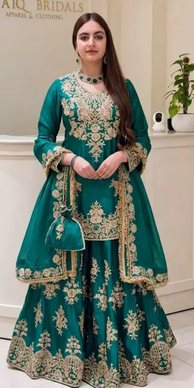 MT 1079 Teal Natural Silk Salwar Suit with Sequins Work & Embroidery Work. Special Price ₹2449. Delivery 4-6 Working Days. Shop now. | Casual Suits, Jump Suits, Creative suits, Designer Suits, Palazzo Suits, Party Wear Suits, Patiala Suits, Salwar suit, Straight Suits