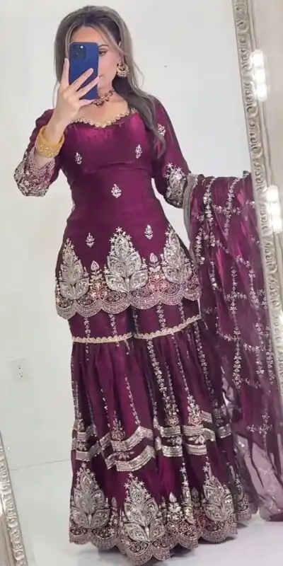 NF 1297 Wine Fendy Silk Salwar Suitwith Embroidery Work & Lace Work. Now at just ₹2799. Delivery 4-6 Working Days. Shop now. | Casual Suits, Jump Suits, Creative suits, Designer Suits, Palazzo Suits, Party Wear Suits, Patiala Suits, Salwar suit, Straight Suits