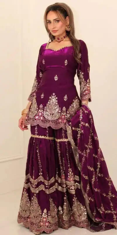 NF 1297 Wine Fendy Silk Salwar Suitwith Embroidery Work & Lace Work. Now at just ₹2799. Delivery 4-6 Working Days. Shop now. | Casual Suits, Jump Suits, Creative suits, Designer Suits, Palazzo Suits, Party Wear Suits, Patiala Suits, Salwar suit, Straight Suits